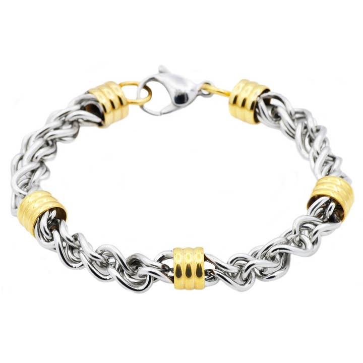 Men's Gold Stainless Steel Link Chain Bracelet for wholesale by Blackjack Mens Jewelry