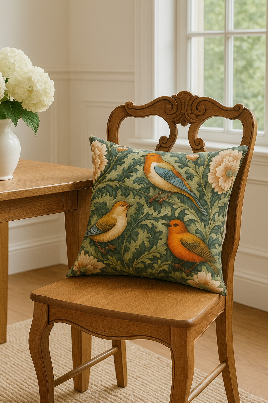 Upside Down Owl Farm - Wholesale Throw/Decorative Pillow - William Morris Inspired Birds, Floral Decorative Pillow1