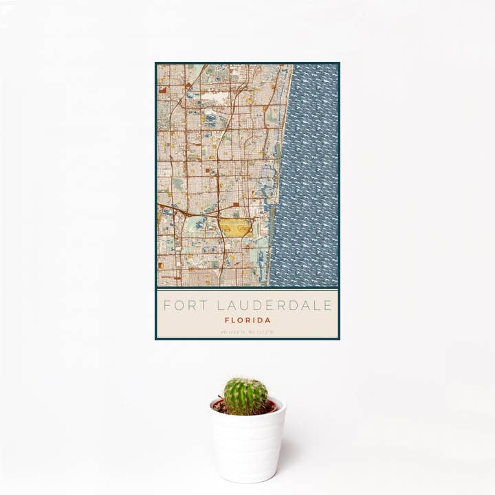 Fort-Lauderdale FL Impression carte Woodblock pour la vente par JACE.design