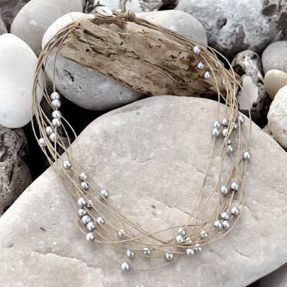 NATURE ET LIN - Wholesale Beaded/Pearl Necklace - PLUIE DE PERLES - Linen necklace made in France - JEWELRY2