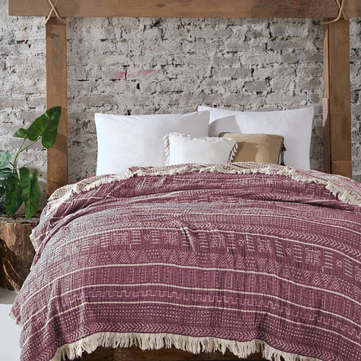 STP - Wholesale Throw Blanket - 100% Cotton 3-ply Muslin Reversible Throw Bedspread
