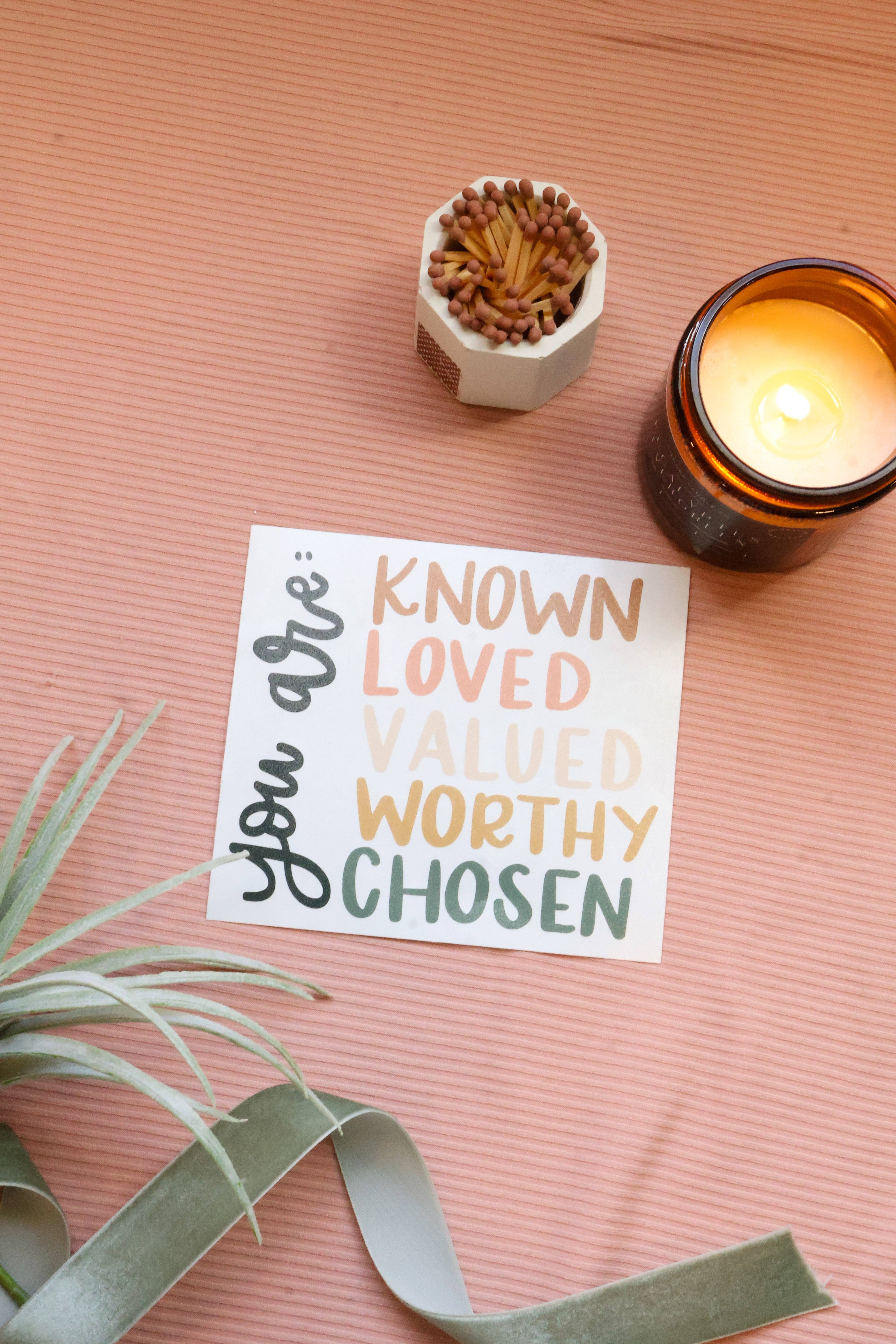 Written by Maria - Wholesale Wall Decal/Stickers - You are known, loved, valued, worthy, chosen | Mirror Decal2