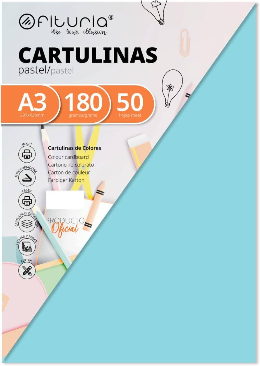 MEDEL OFFICE – wholesale Craft supplies – Pack of 50 A3 Light Blue Cardboards 180g FAB-165620