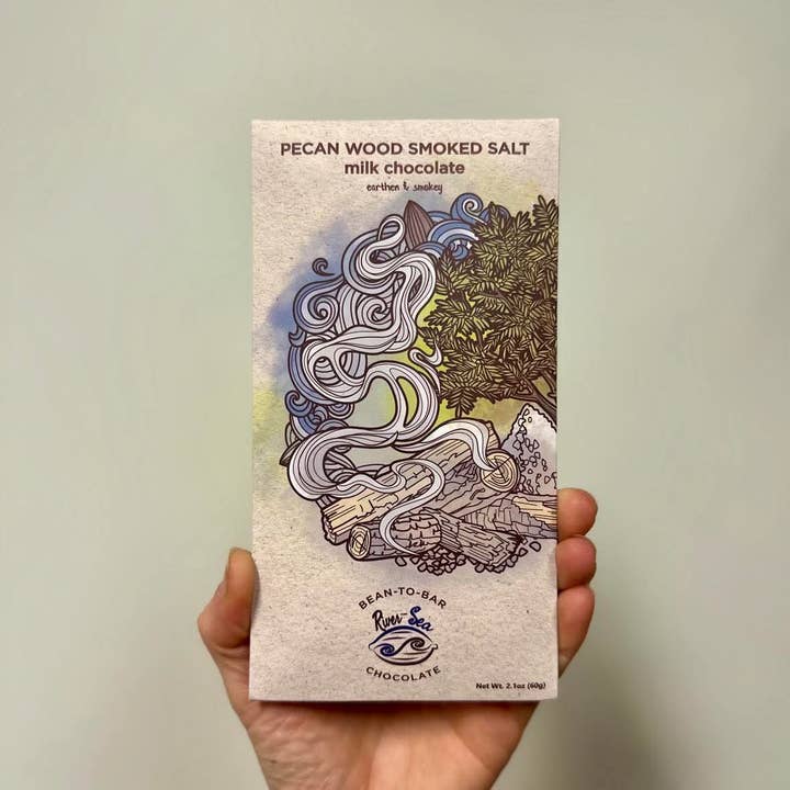 River-Sea Chocolates - Wholesale Chocolate Bar - Pecan Wood Smoked Salt Milk Chocolate1