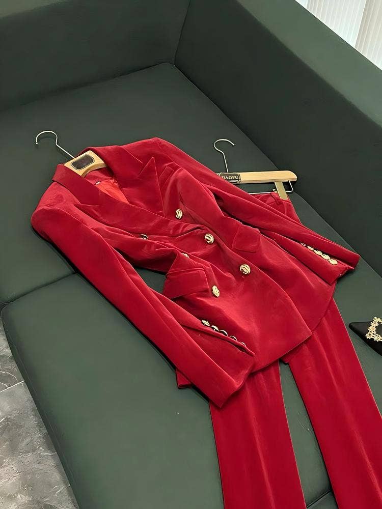 Sanyao Fashion – Engroshandel Habitter – til kvinder – SY517Y Fløjl Skræddersyet Jakkesæt til Kvinder – Blazer & Bukser7