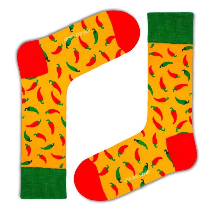 Red Hot Chili Pepper Socks Yellow (Unisex) for wholesale by Love Sock Company