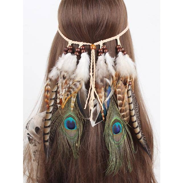 StyleGalX - Venta al por mayor Cinta para el pelo - Mujer - Sombreros gitanos con plumas de pavo real