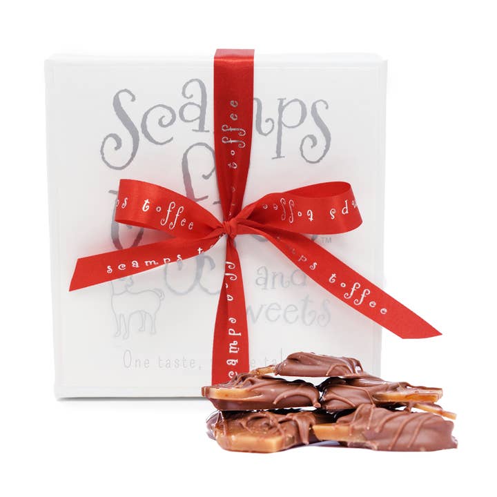 8oz Box - Holiday Toffee - Chocolate Covered for wholesale by Scamps Toffee
