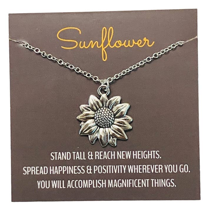 Silver Sunflower Pendant Charm Necklace for wholesale by Broken Record Boutique