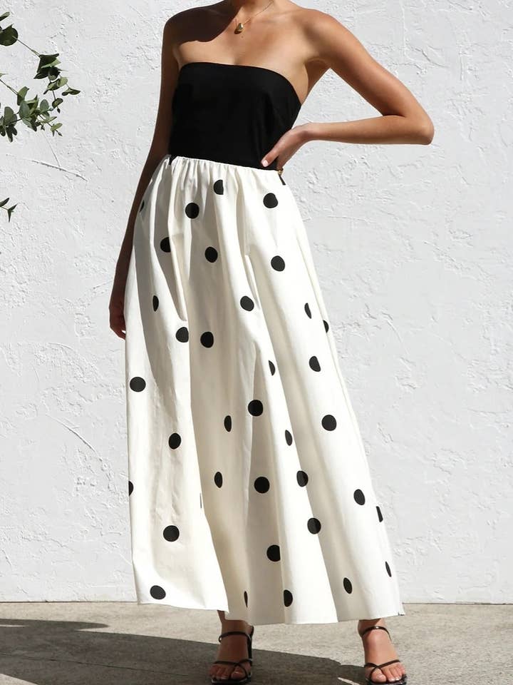 white Polka Dots Bandeau tube strapless dress for wholesale on Faire2