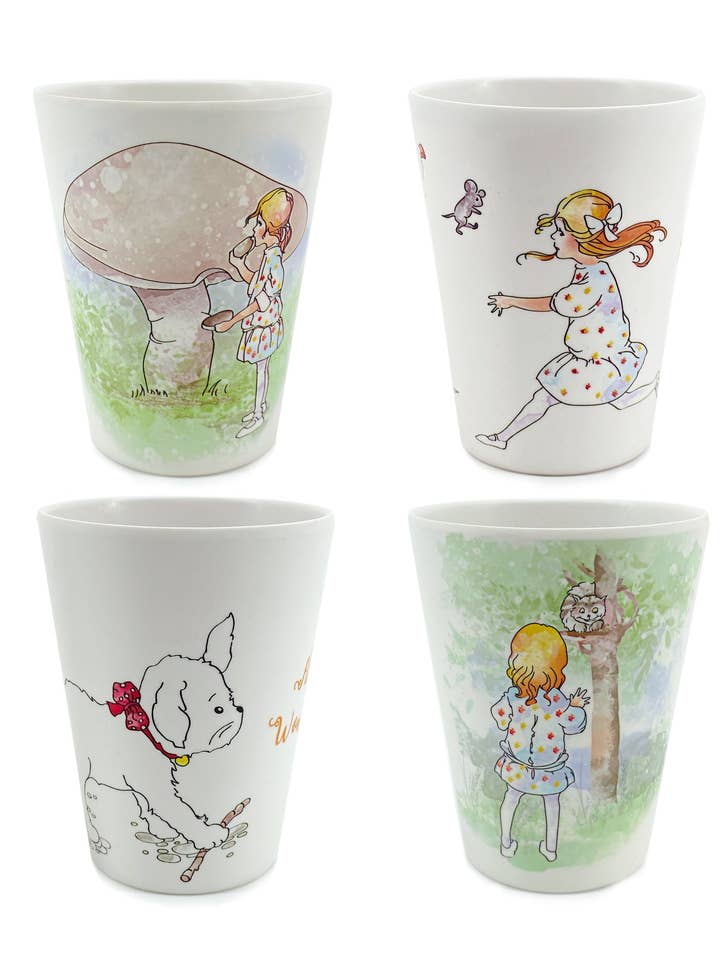 Alice in Wonderland Bamboo Drinking Cup Set (Set of 4) for wholesale by Magnolia Lounge