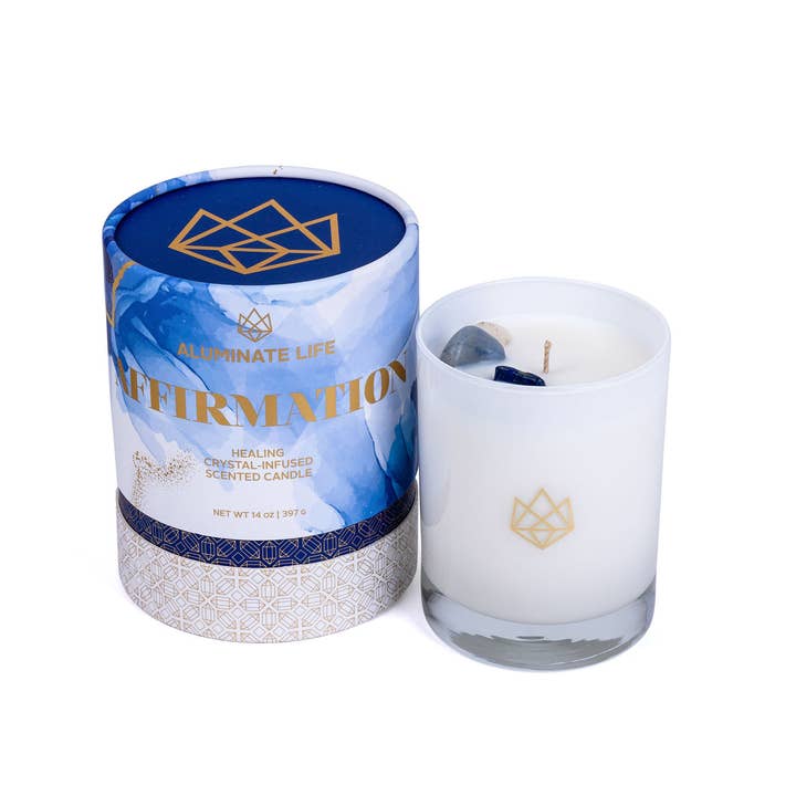 Aluminate Life - Wholesale Jar/Filled Candle - Affirmation Intention Setting Sodalite Crystal Candle