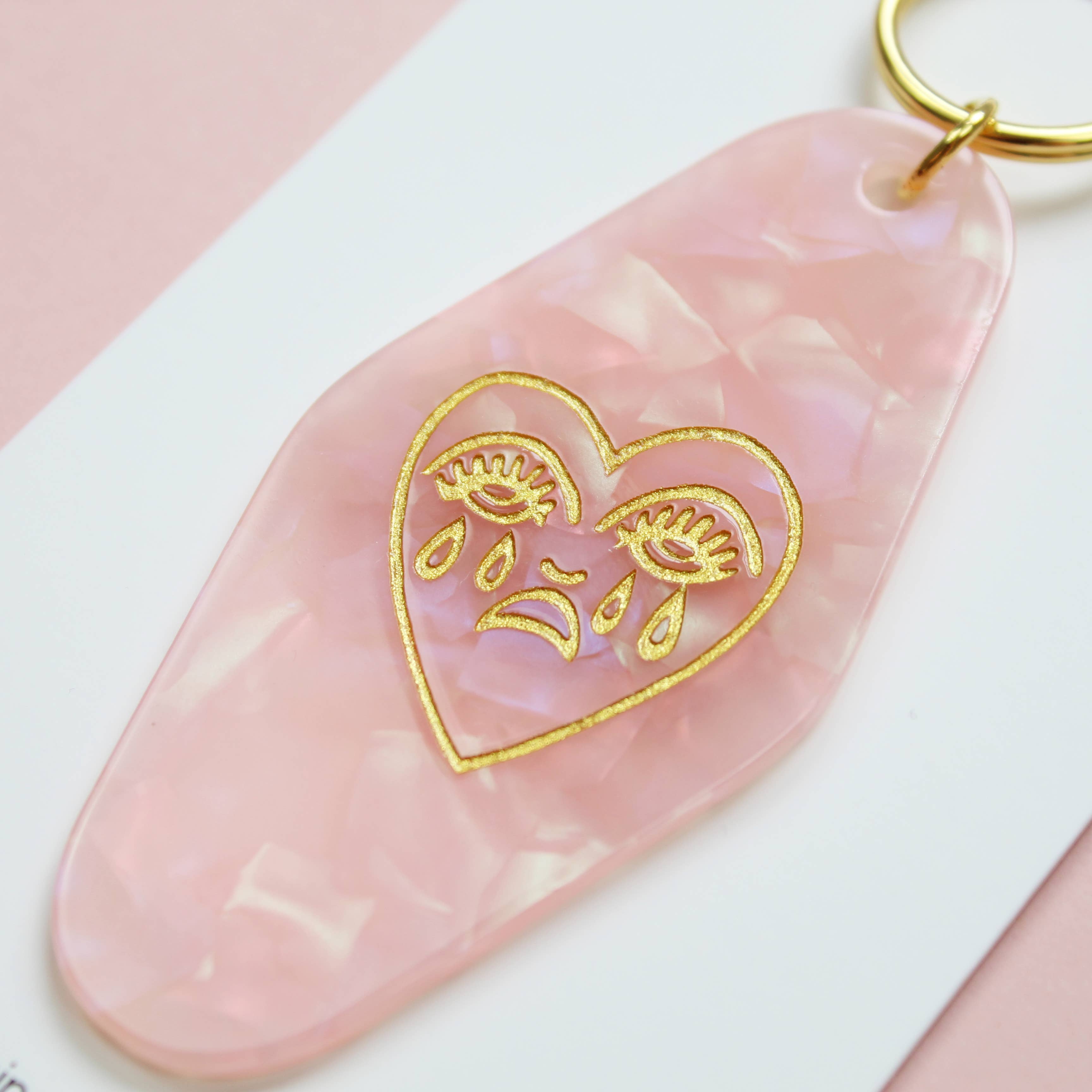 Cousins Collective - Wholesale Keychain - Women's - Crying Heart Motel Keytag Keychain - Pink Marble2