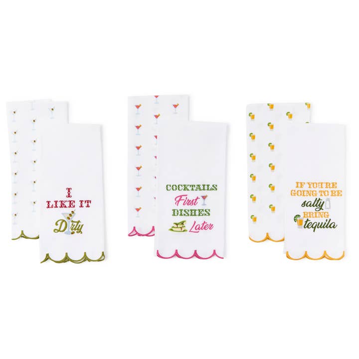 Cocktails | Cross Stitch Dish Towel Assortment for wholesale by Boyar Gifts for Two's Company