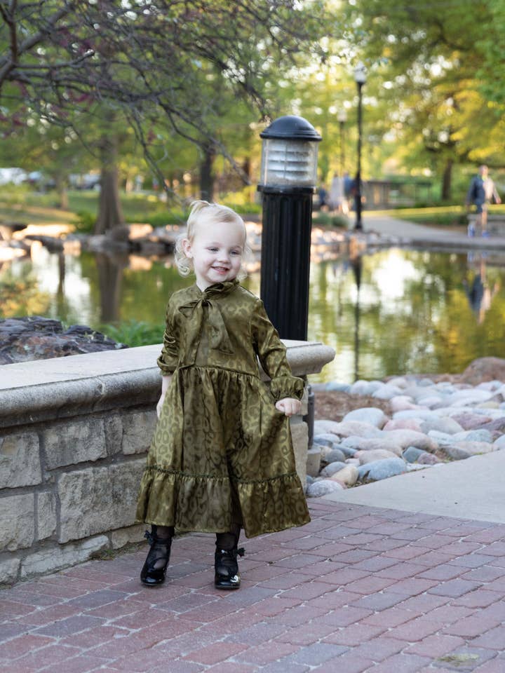 Olive Green Leopard Cheetah Maxi Mommy and me dress Matching for wholesale by Adalyn Fashions