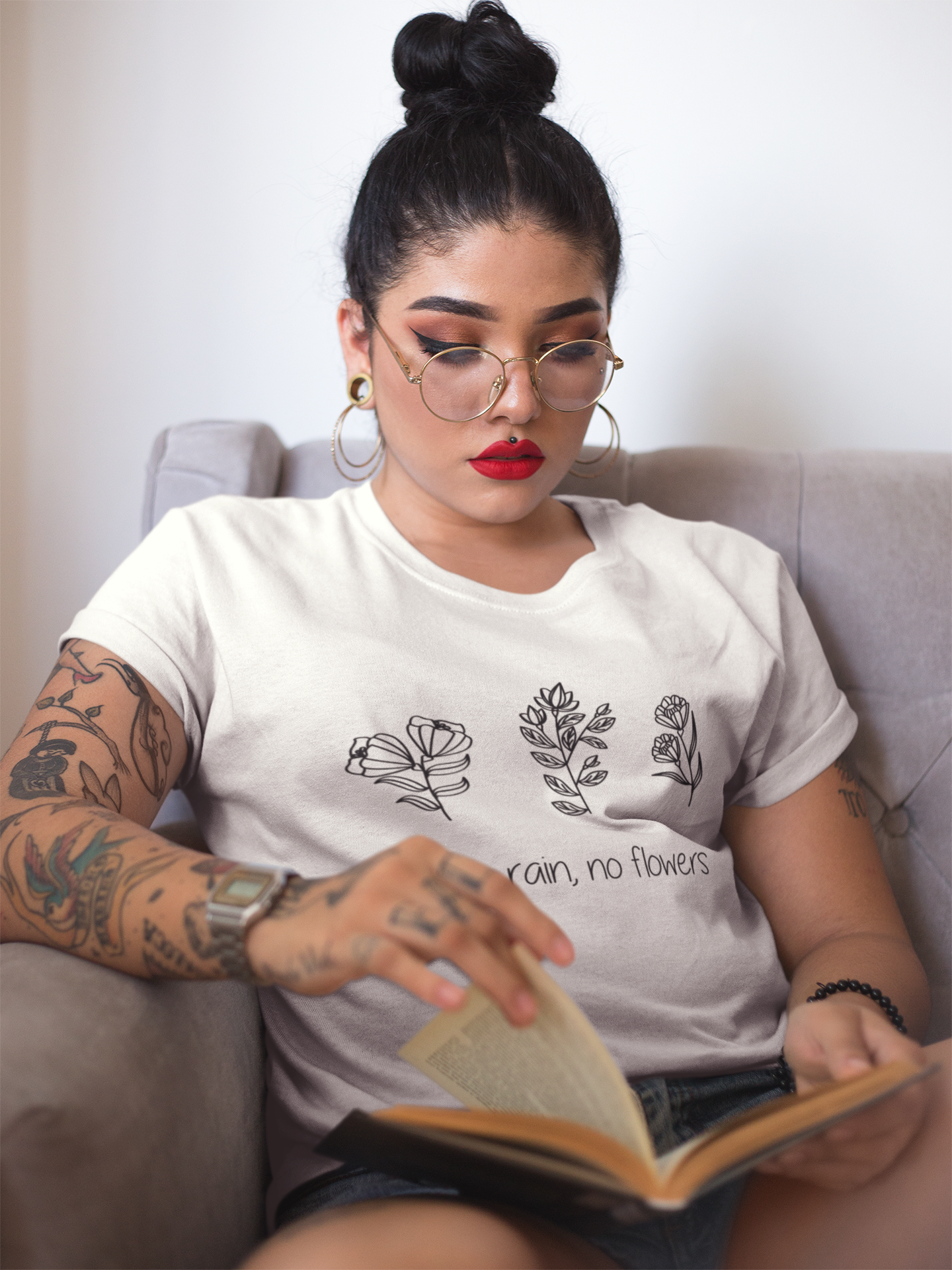 The Funnel Cake Tree - Wholesale Screen Printed T-Shirt - Women's - No Rain No Flowers Graphic Tee2