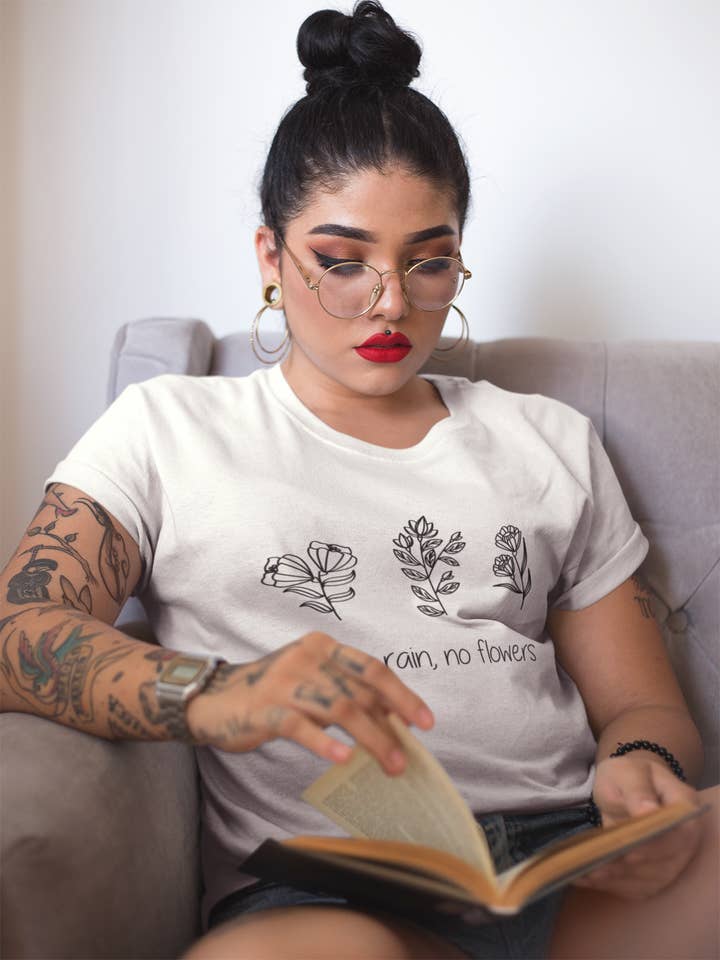 The Funnel Cake Tree - Wholesale Screen Printed T-Shirt - Women's - No Rain No Flowers Graphic Tee2