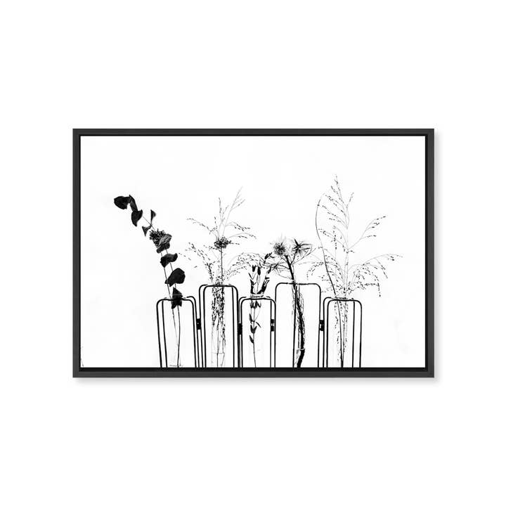 Ready2hangart, Inc. - Wholesale Art Print - "Black Flowers On White Background" Framed Canvas Wall Art