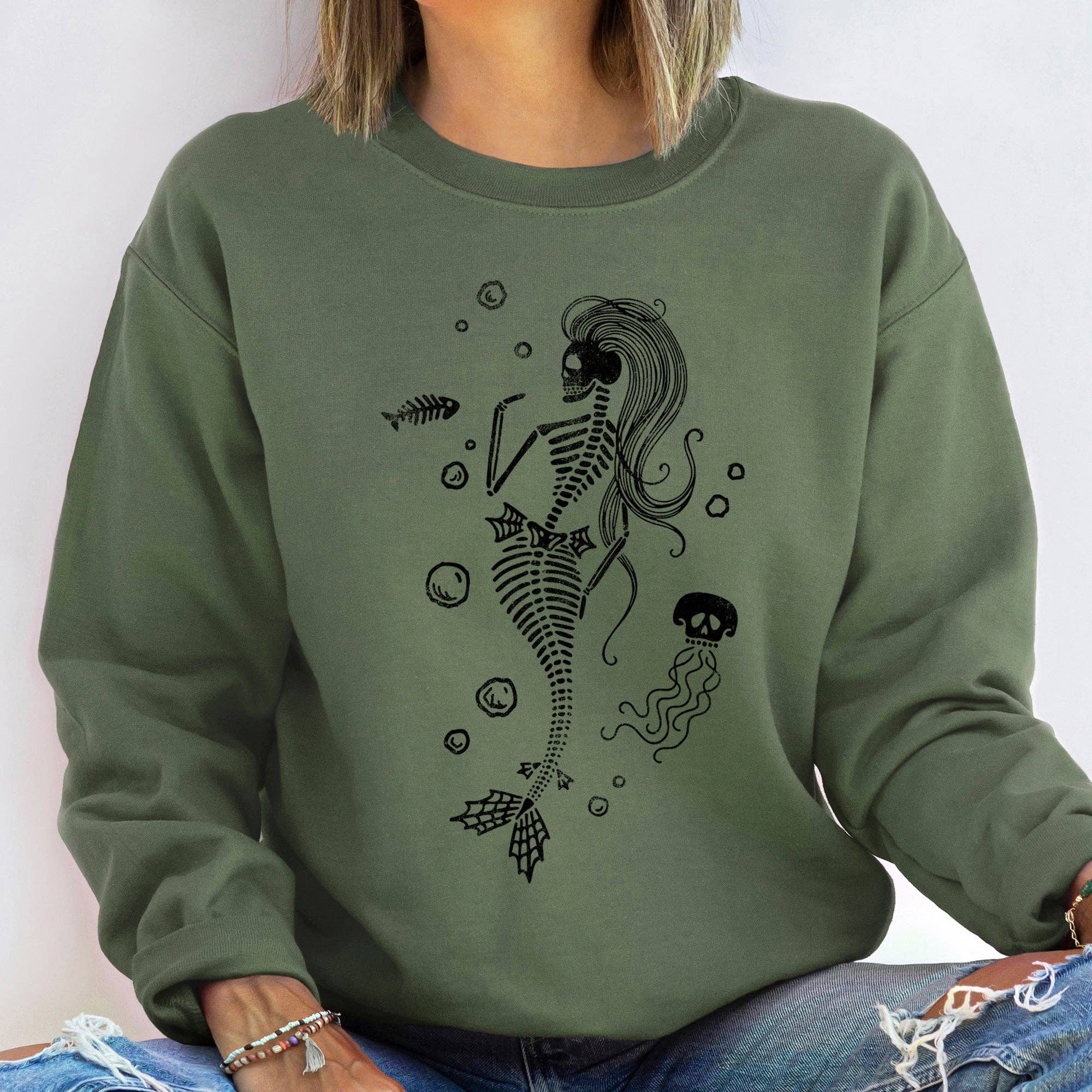 Refinery Number One LLC – wholesale Sweatshirt med tryck - Dam – Sjöjungfru Skelett Jelly Fish Tröja2