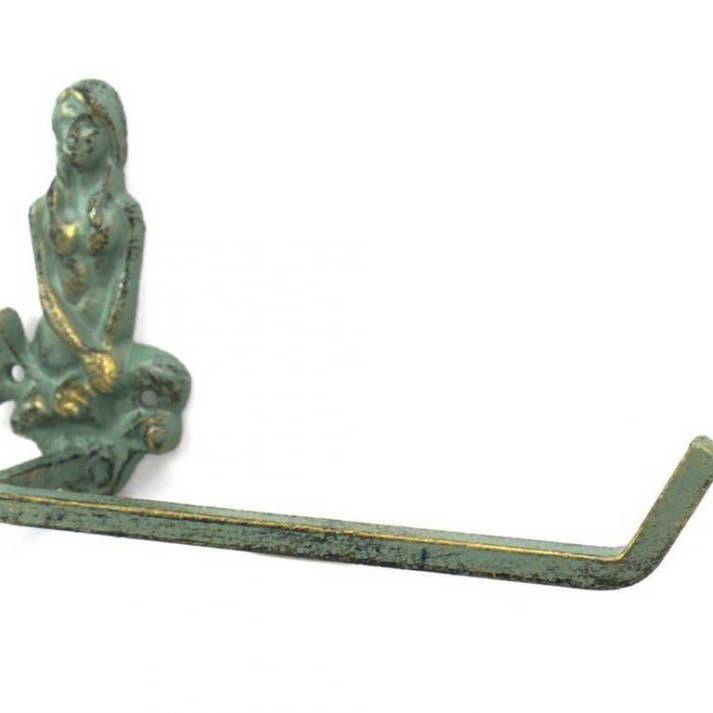 Hampton Nautical - Wholesale Towel Holder/Hanger - Antique Bronze Cast Iron Mermaid Hand Towel Holder 10"