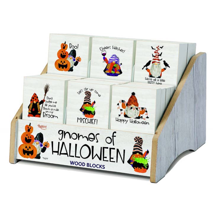 CounterArt/Highland Home/Thirstystone/CoasterStone - Wholesale Desk/Tabletop Sign - Gnomes of Halloween Pre-Pack Wood Block Sign Display