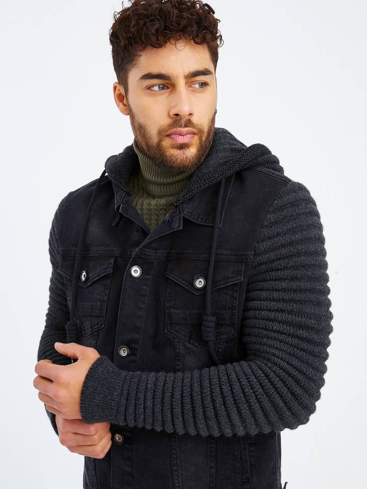 Leif Nelson GmbH - Vendita all'ingrosso Giacca di jeans - Uomo - Giacca di jeans da uomo con cappuccio LN-5240