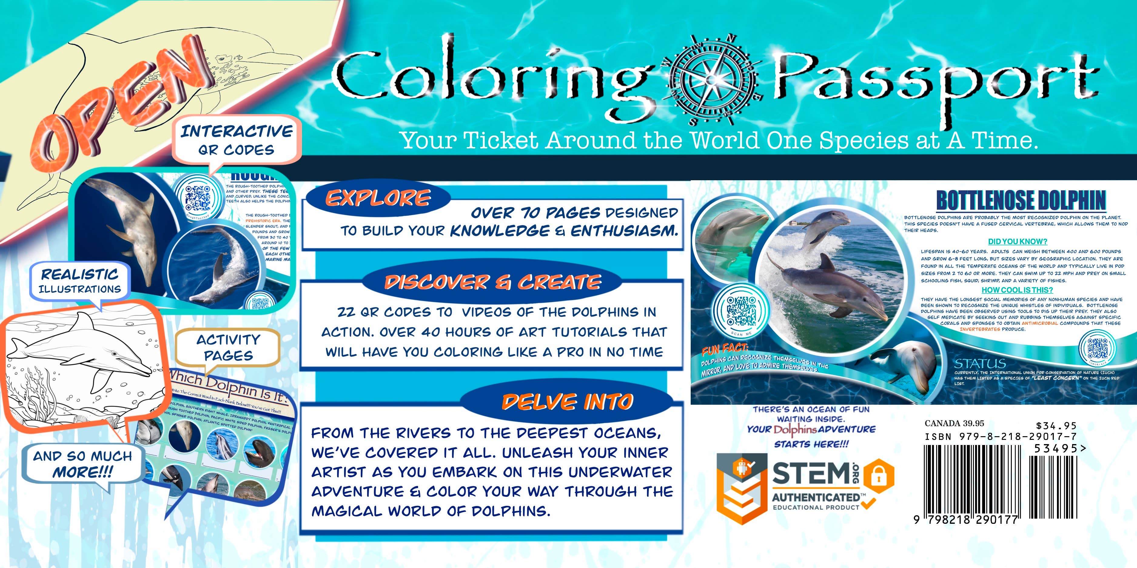 Love Kathleen Productions – Engroshandel Malebog - Børn og baby – Coloring Passport Dolphin Edition 1 Alder 5-12517