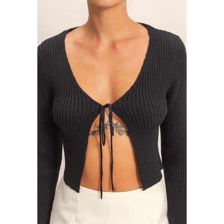 HYFVE - Wholesale Cardigan - Women's - Tie Front V Neck Ribbed Cardigan33