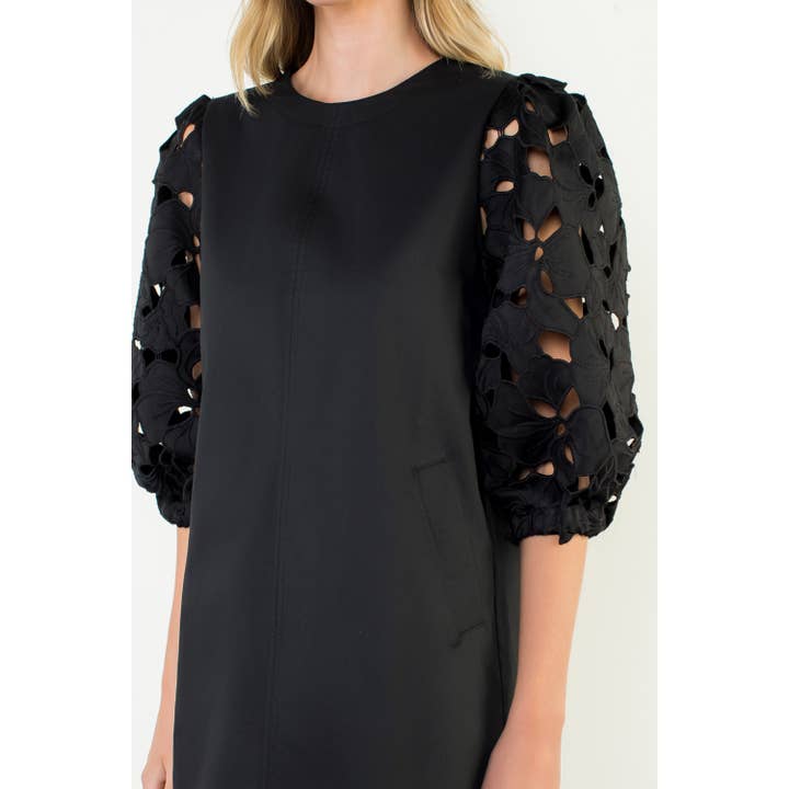 BLACK Eyelet Detail Short Sleeve Dress for wholesale on Faire3