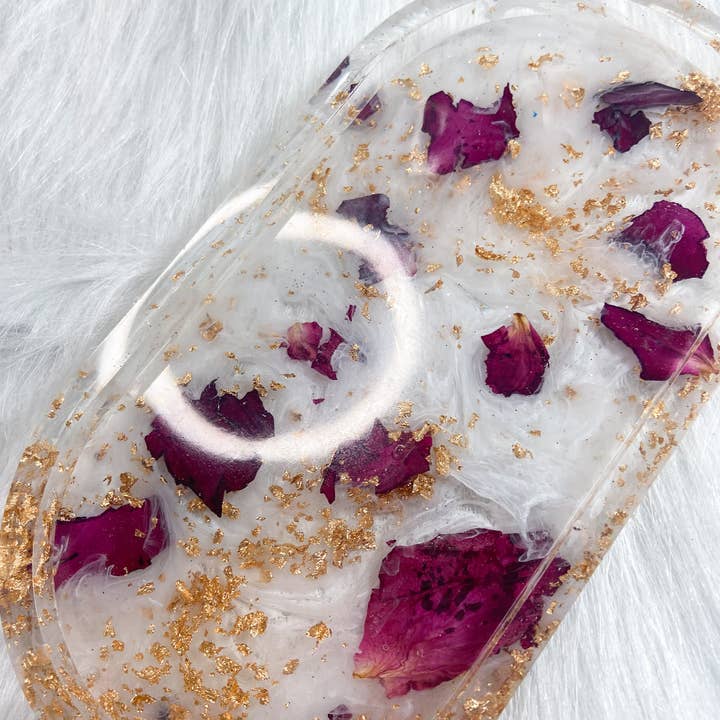 KraftzbyKenzie - Wholesale Jewellery dish - Rose Petal Trinket Trays, White Swirls, Gold Foil, Red Roses5