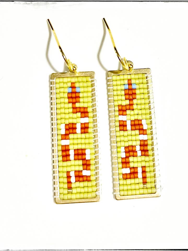 Glass Seed Bead Brass Charm Dangle Earring Snake Miyuki Red for wholesale by GentrybyJenna