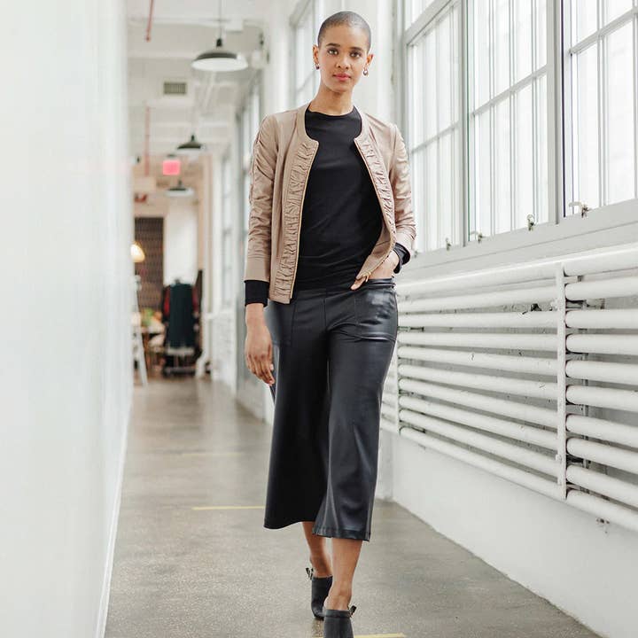 Clara Sunwoo - Wholesale Leather Jacket - Women's - JK83 - Liquid Leather â„¢ Ruched Detail Jacket