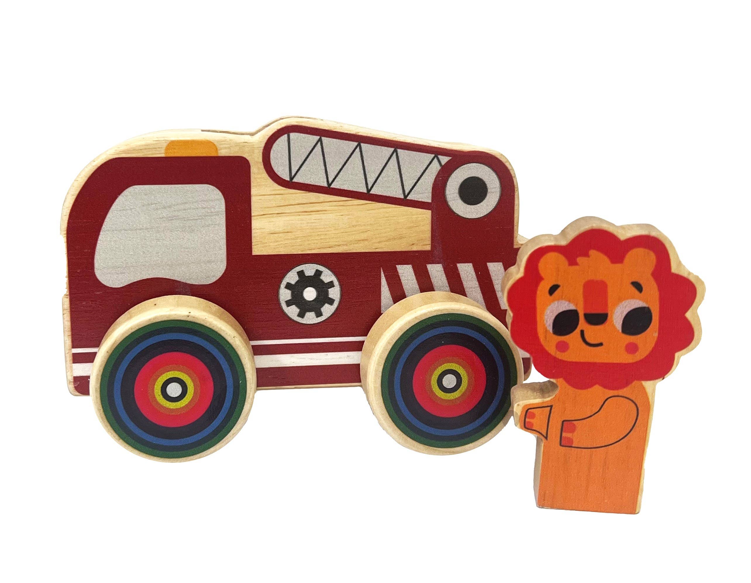 ToysLink - Wholesale Wood Toy - Kids - Wooden Mini Wheelie Emergency Vehicles with Animals2