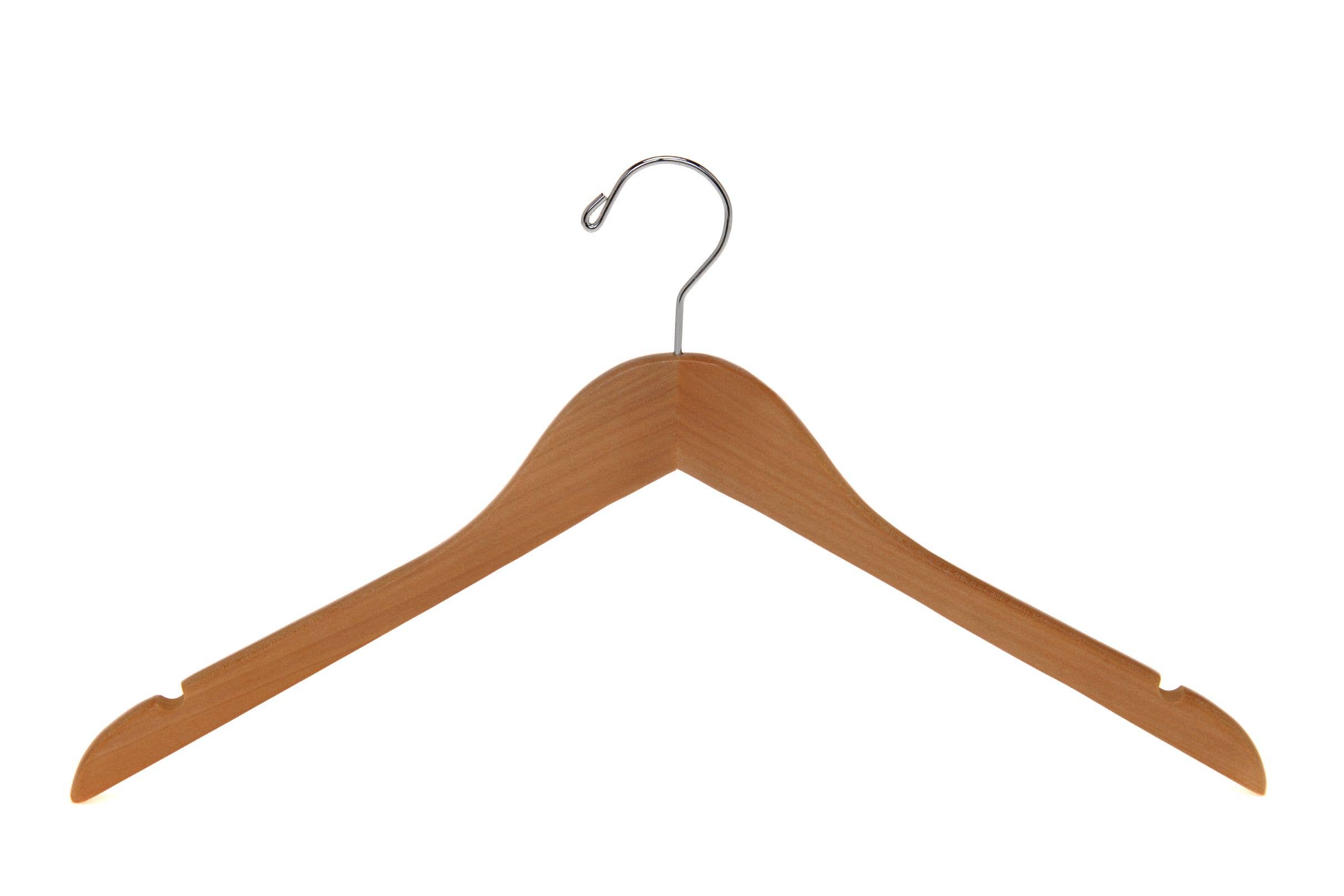 Quality Hangers - Wholesale Clothes Hangers - W031 Semi Curved Wooden Hangers, 17.5" Natural - 80 Hangers10