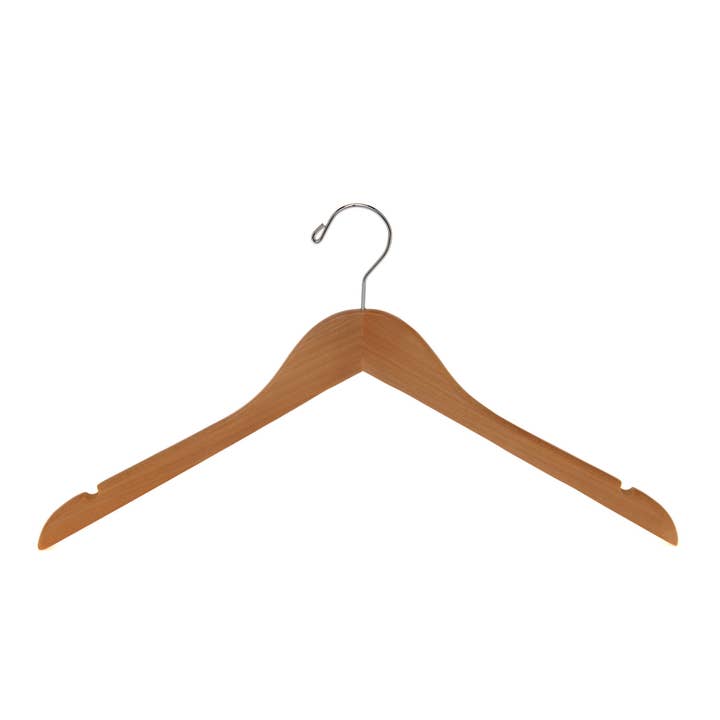Quality Hangers - Wholesale Clothes Hangers - W031 Semi Curved Wooden Hangers, 17.5" Natural - 80 Hangers10