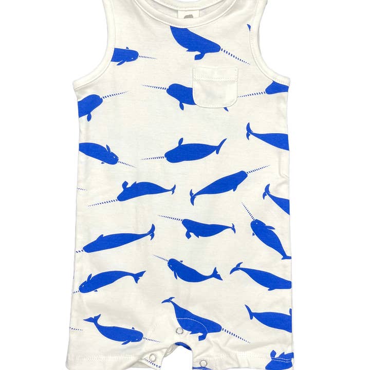 Organic Cotton Baby Tank Romper - Narwhal for wholesale by Pink Elephant Brands