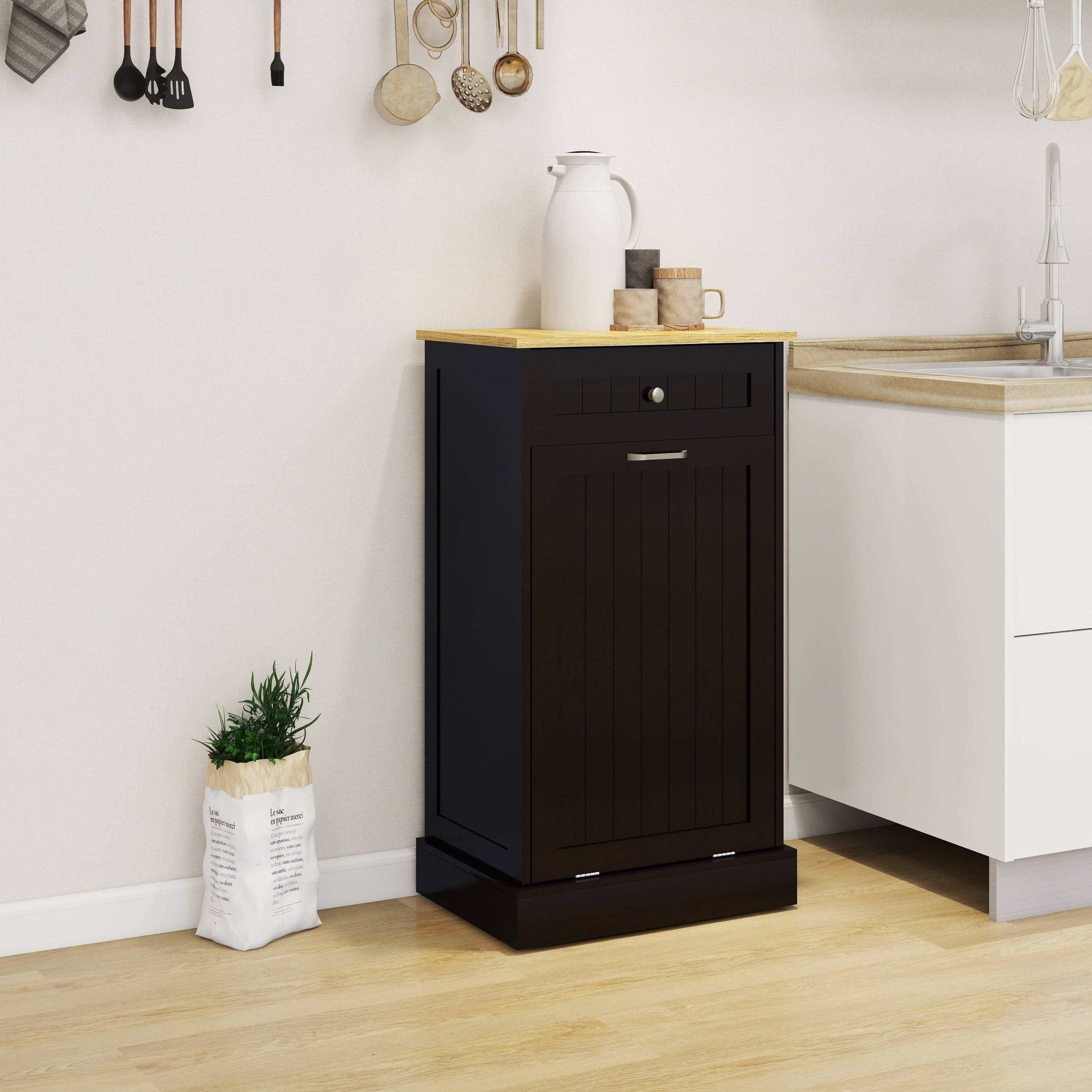 39F Inc. - Vente Armoire - Armoire à déchets basculante noire avec tiroir et rangement