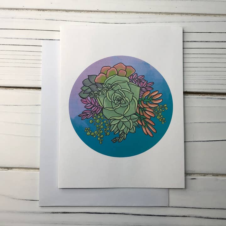 Succulent Circle Greeting Card -Blank inside for wholesale by Two Deserts