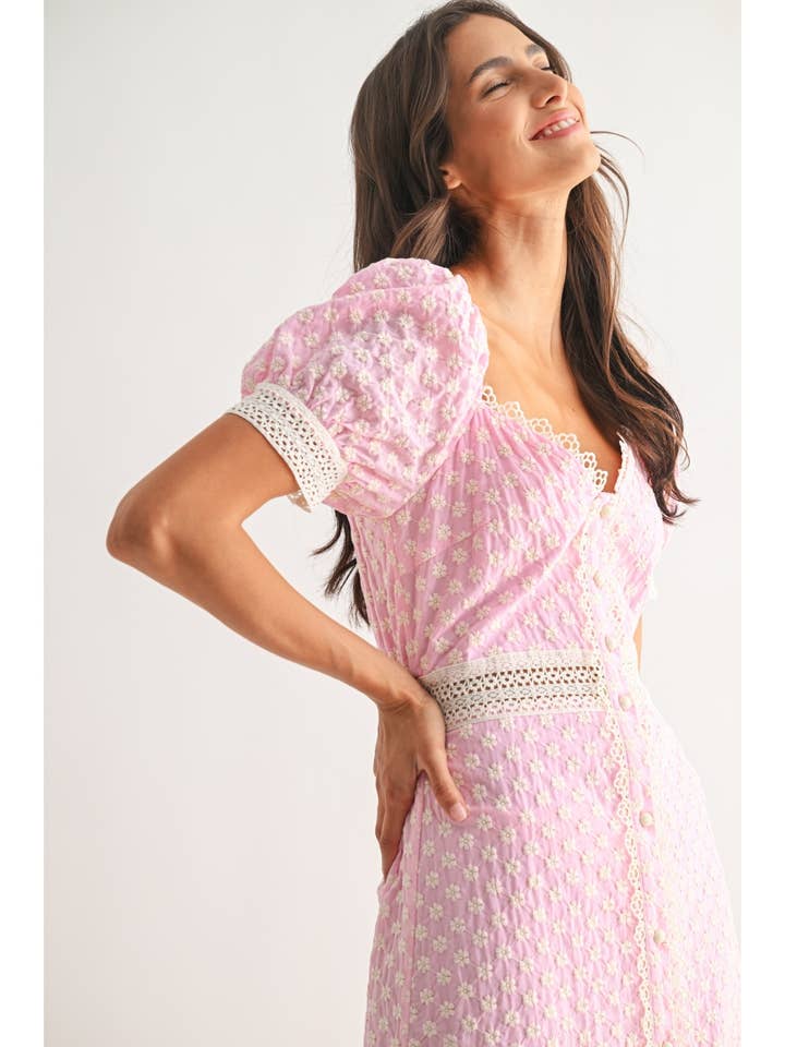 PINK LACE-TRIMMED MAXI DRESS for wholesale by Camellia