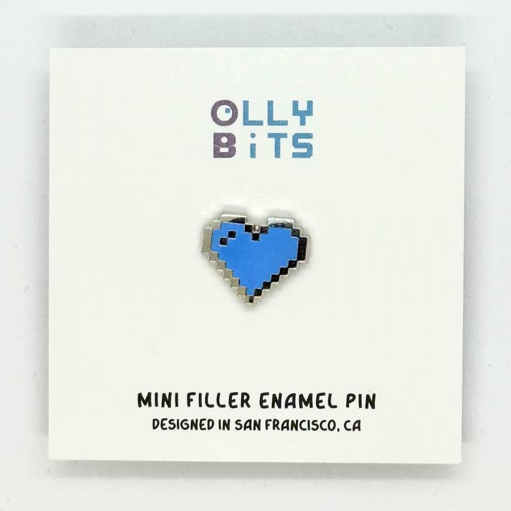 Ollybits Pixel Art - Wholesale Lapel Pin/Button - Cyan (Blue) Pixel Heart Mini Filler Enamel Pin0