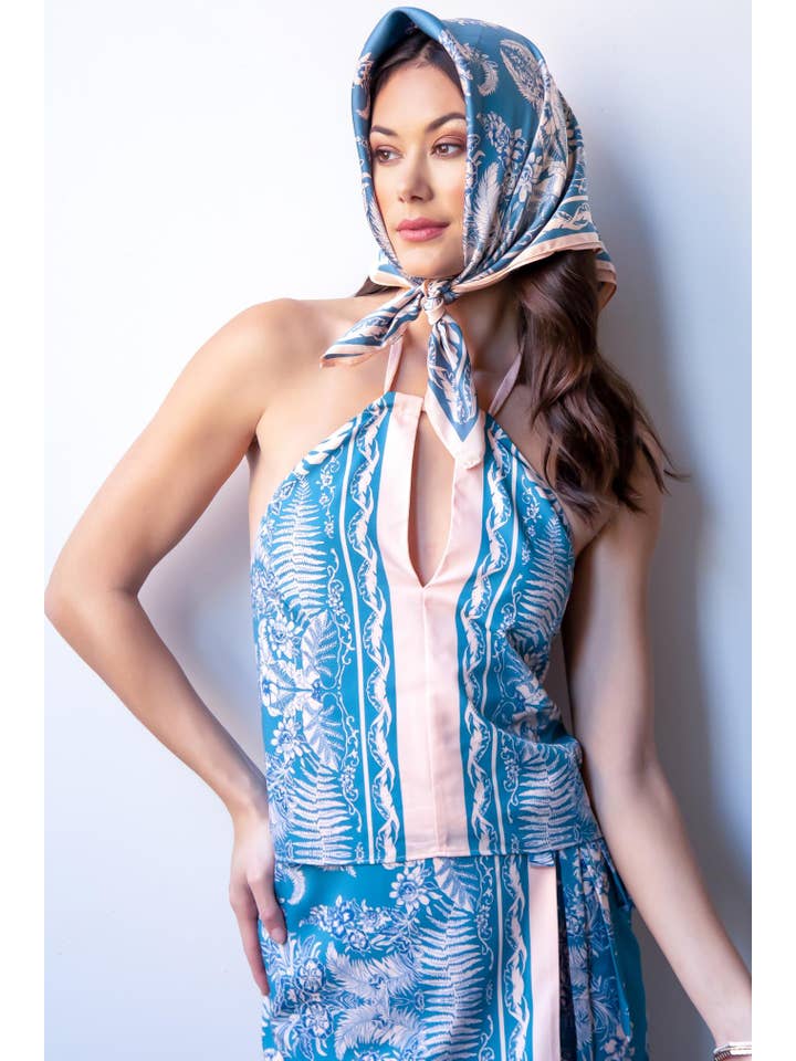 Eva Franco - Wholesale Top & Skirt Set - Women's - Botanical Skirt Set - Teal and Pink4