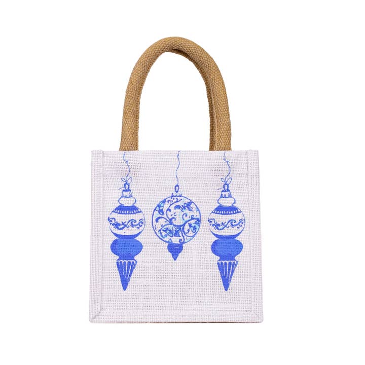 Whimsical Ornaments Petite Gift Tote White/Blue 7x7x5 for wholesale by The Royal Standard