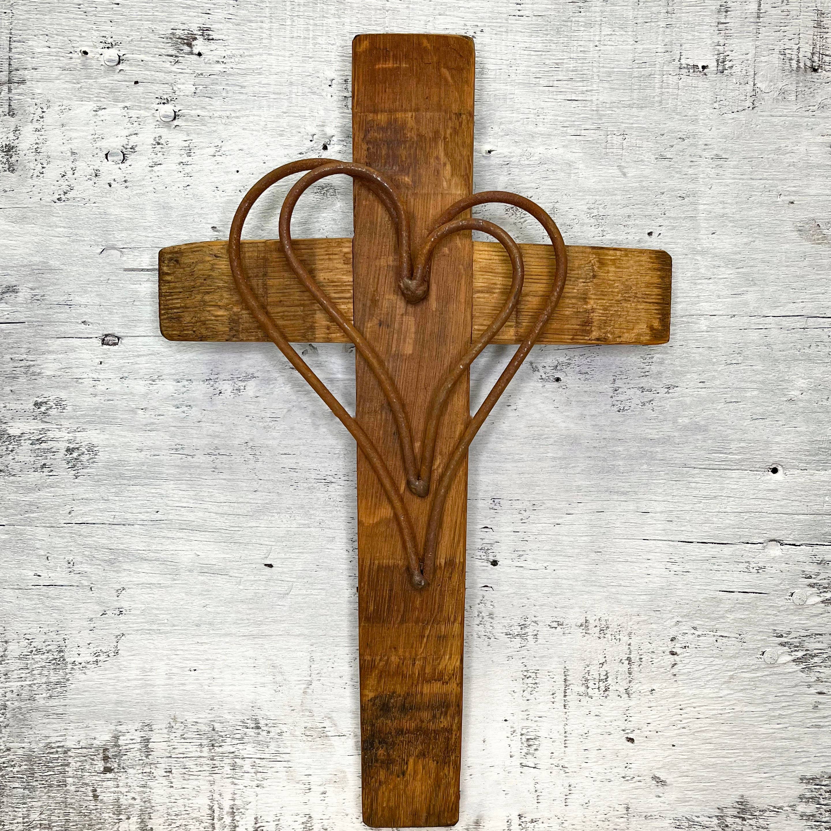 Barrel Werks - Wholesale Wall Cross - 14" Lovers Heart Wine Barrel Cross1