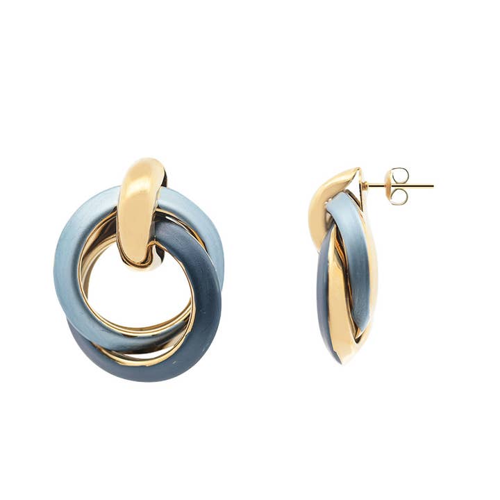 AMORINO SRL - Wholesale Stud/Post Earrings - DOUBLE ENAMELED HOOP DANGLE EARRINGS - YNK24944B6990