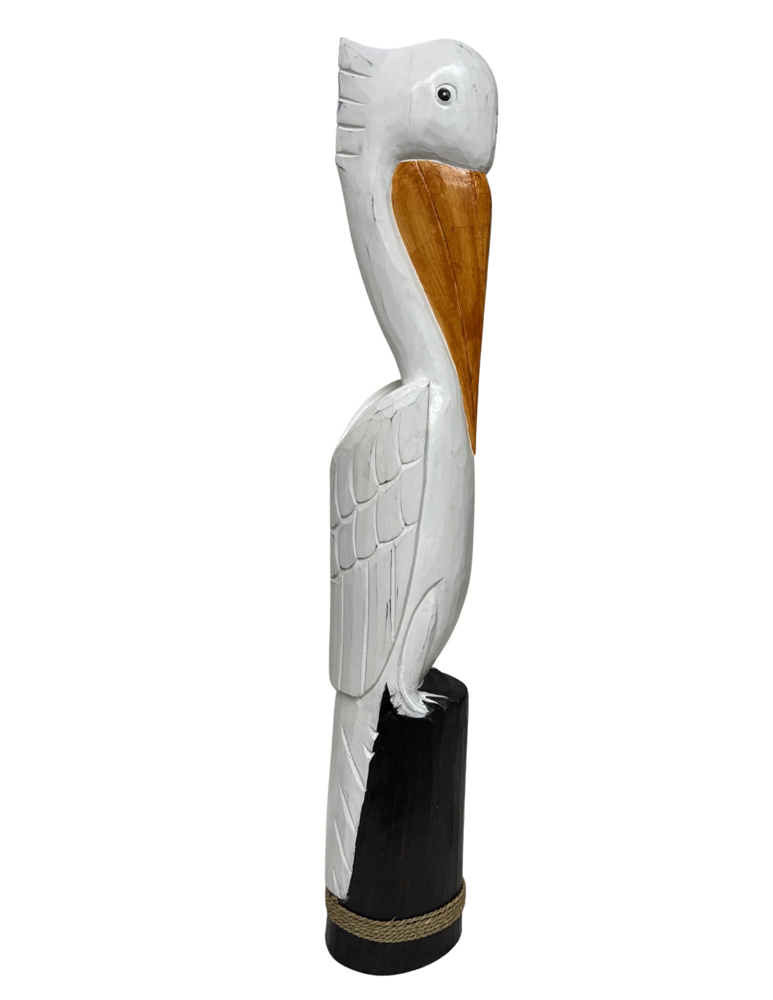 White Elephant - Wholesale Decorative Figurine - PELICAN 3 FT HAND CARVED AND PAINTED WOOD SCULPTURE
