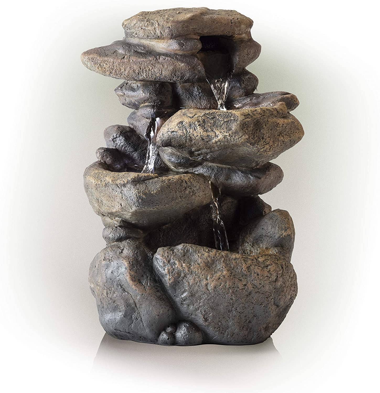 Alpine Corporation - Wholesale Decorative Tabletop Object - Alpine Corporation Tiered Rock Tabletop Fountain with LED7