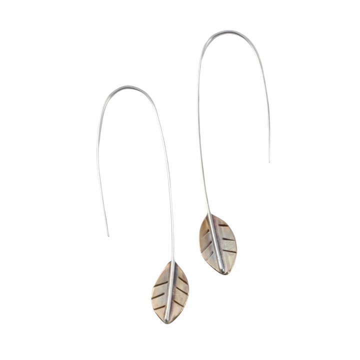 Sincerely Sarah - Wholesale Dangle Earrings - Brass Leaf Earring Threader Long0