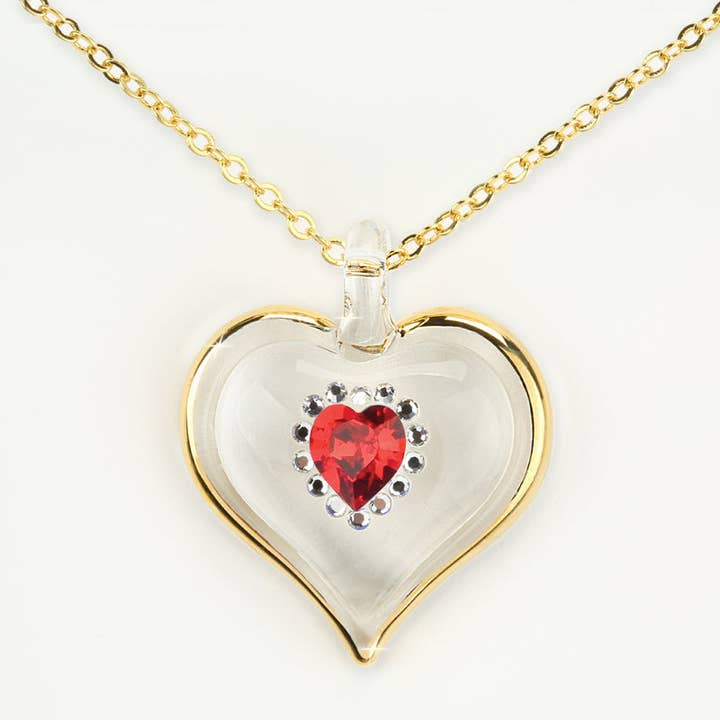 JP 703-R07: July Birthstone Sparkle Heart Necklace for wholesale by Glass Baron