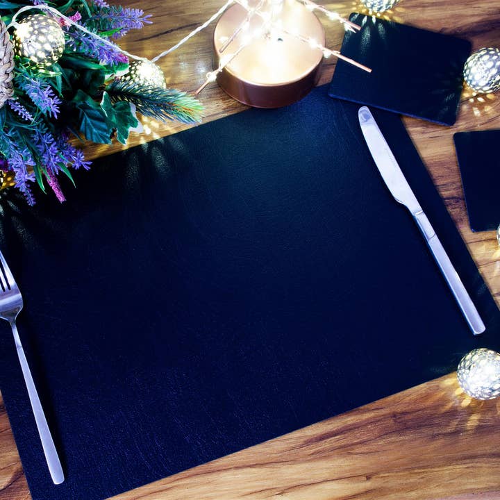 Set van 6 zwarte grote klassieke gebonden lederen placemats (1) voor wholesale door The Dapper House