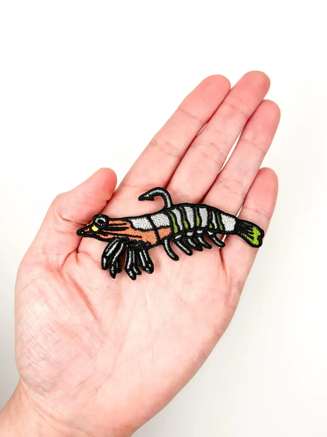 Field Trip Threads - Wholesale Patch - Shrimp Fishing Lure with Hook Embroidered Iron-On Patch Fish2
